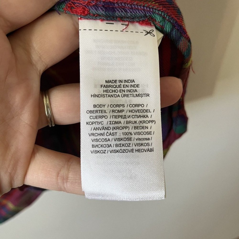 Lauren Ralph Lauren Top Size Small Rainbow Plaid Colorful Button Front Viscose - Picture 6 of 8